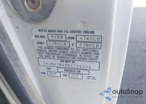 1989 Jaguar Xjs from USA, damaged, VIN SAJNA5849KC155334